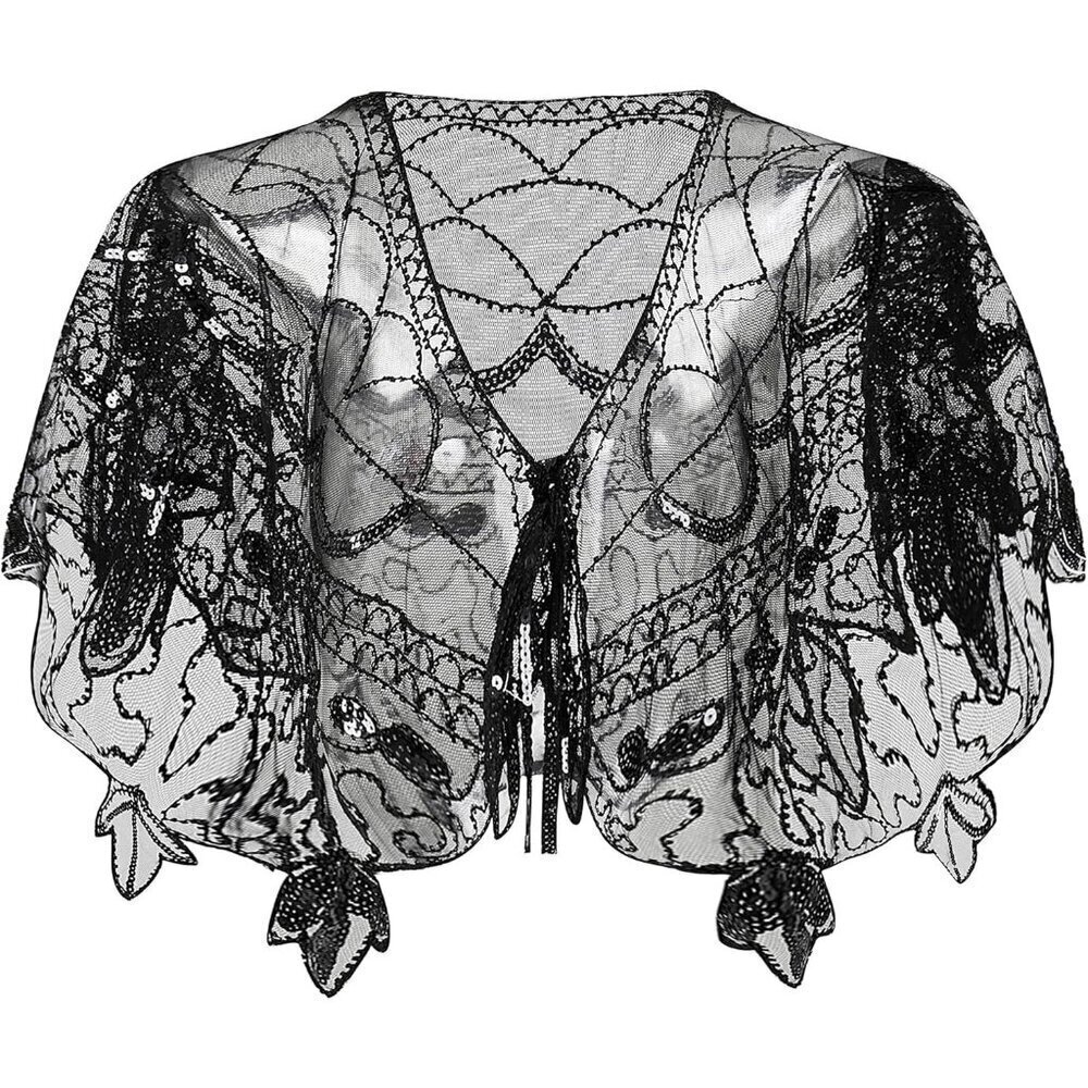 BABEYOND 1920s Beaded Evening Cape Shawl Wrap Bolero for Wedding & Party Dresses